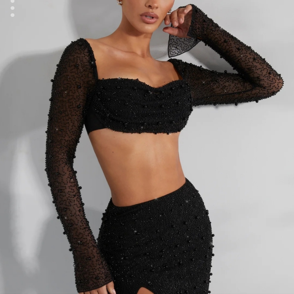 OhPolly Black Beaded Crop Top
